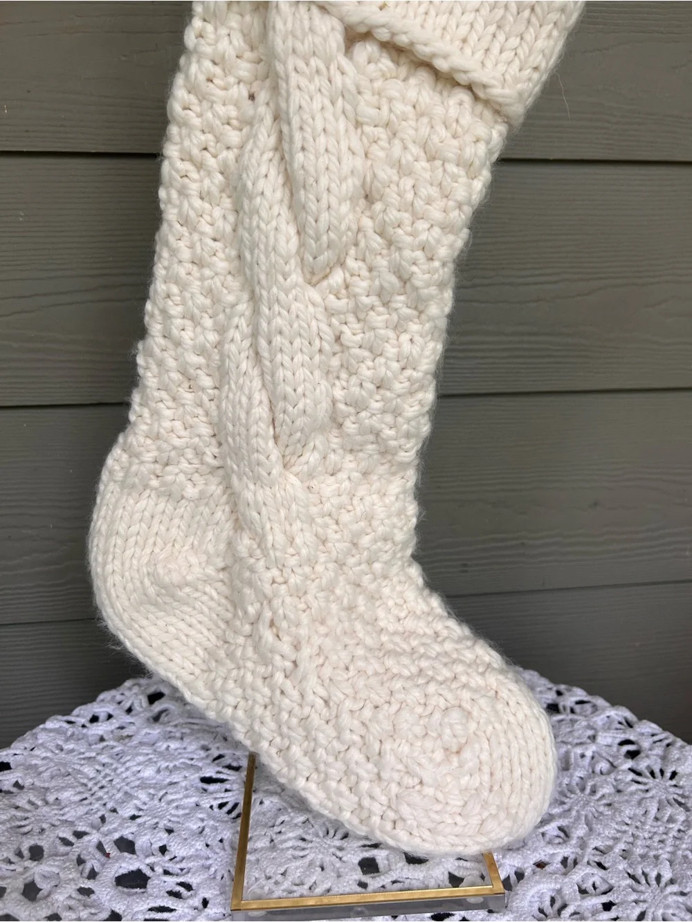 Pottery Barn Cream Chunky Knit Stocking with Folded Cuff